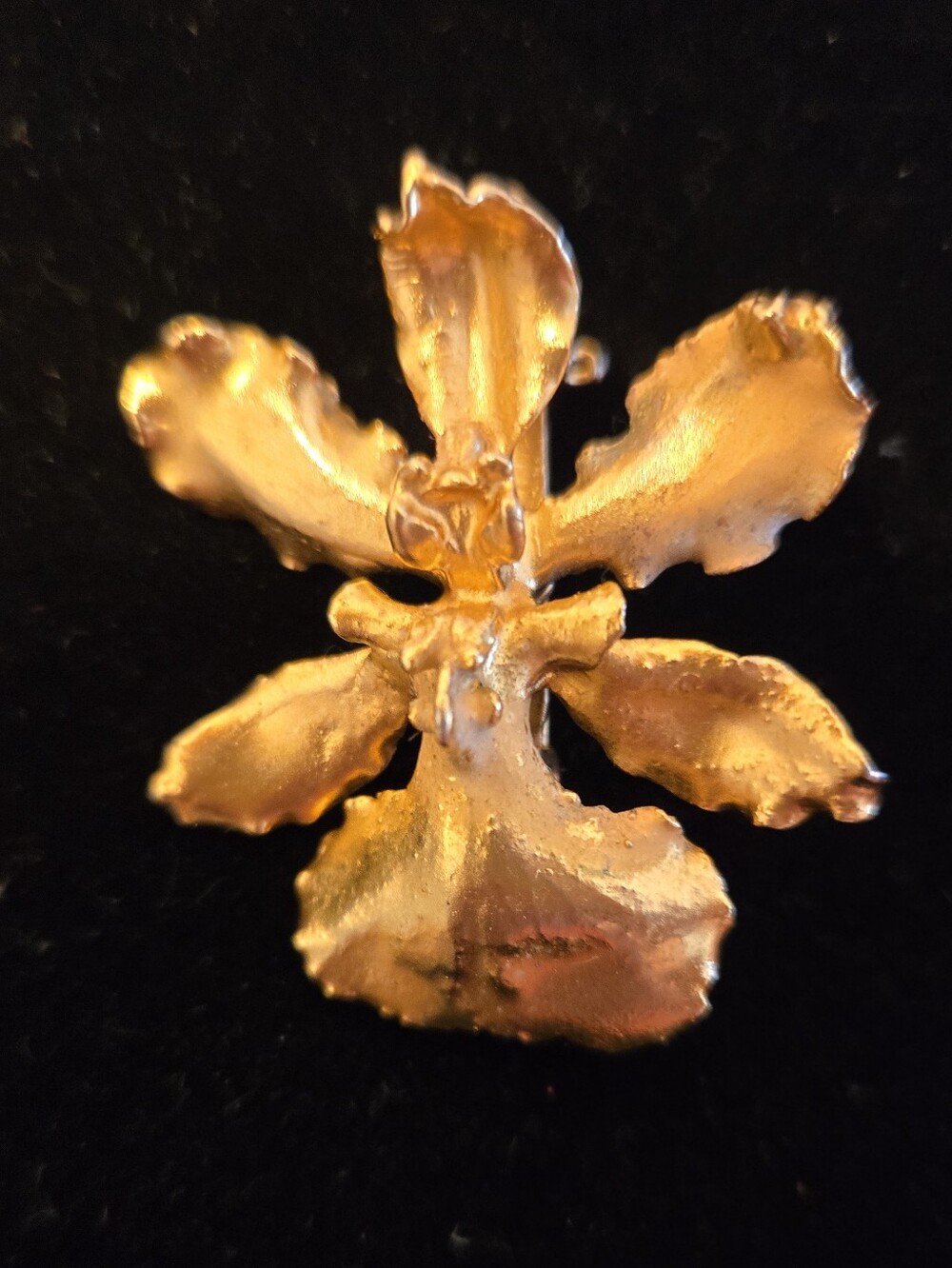 Gold Tone Floral Orchid Brooch Pendant